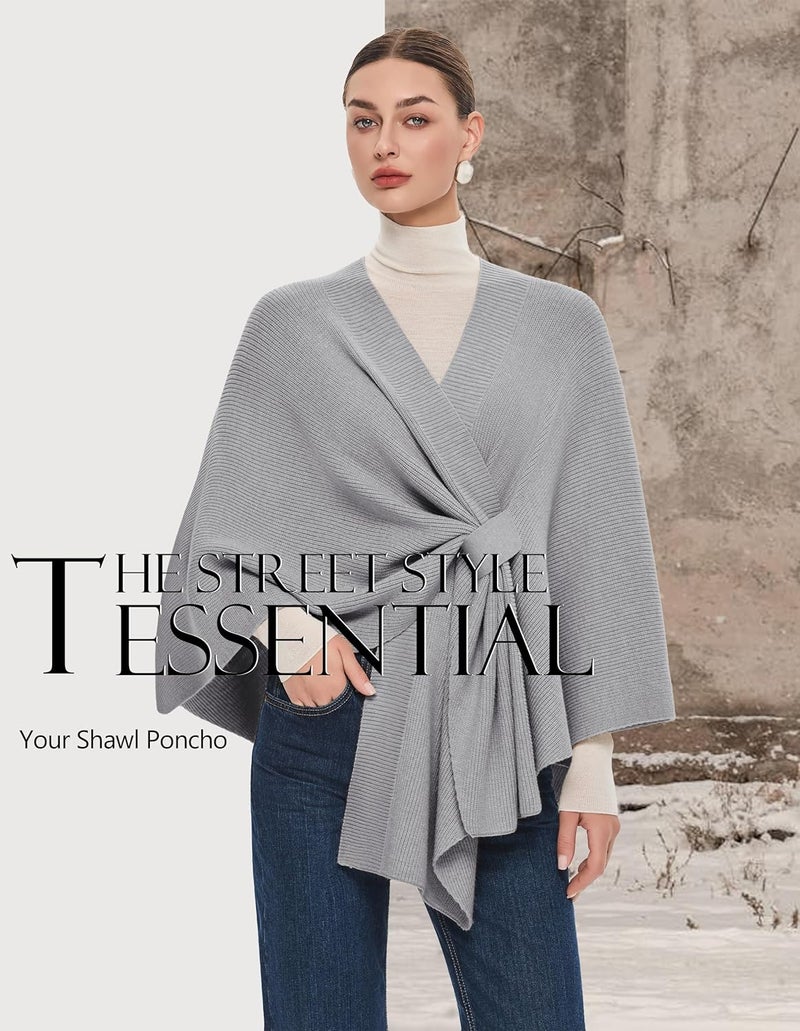 Puli Women's Elegant Shawl Wraps Soft Open Front Poncho Sweater for Spring Fall Winter - Image 3